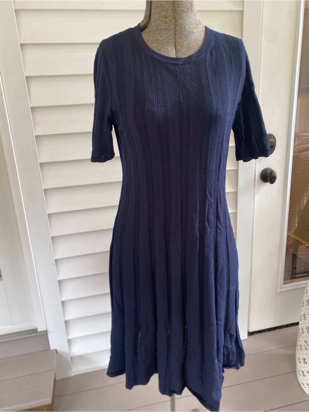 Boden Navy Knit Short-Sleeve A-Line Dress